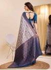 Kanjivaram Silk Beige and Navy Blue Woven Work Traditional Designer Saree - 4