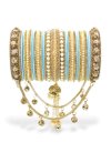 Opulent Beads Work Firozi and Gold Kada Bangles for Ceremonial - 1
