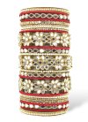 Majesty Beads Work Off White and Red Gold Rodium Polish Kada Bangles - 1