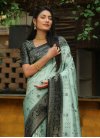 Woven Work Bottle Green and Turquoise  Designer Contemporary Style Saree - 2