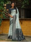Woven Work Teal and Turquoise Designer Contemporary Style Saree - 3