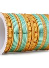 Opulent Gold and Turquoise Gold Rodium Polish Kada Bangles For Party - 1