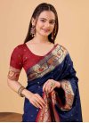 Woven Work Navy Blue and Red Designer Traditional Saree - 3
