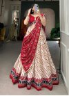 Off White and Red Cotton Blend Readymade Lehenga Choli - 1