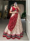 Off White and Red Cotton Blend Readymade Lehenga Choli - 4
