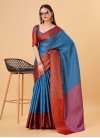 Light Blue and Red Woven Work Designer Traditional Saree - 1