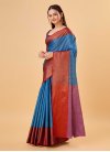 Light Blue and Red Woven Work Designer Traditional Saree - 2