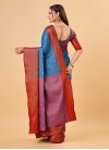 Light Blue and Red Woven Work Designer Traditional Saree - 3