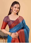 Light Blue and Red Woven Work Designer Traditional Saree - 4