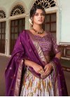 Off White and Purple Tussar Silk Designer A Line Lehenga Choli - 4