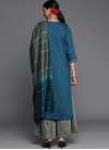 Embroidered Work Grey and Teal Silk Blend Readymade Designer Salwar Suit - 1