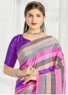 Hot Pink and Purple Crepe Silk Contemporary Style Saree - 1