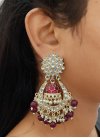 Attractive Gold Rodium Polish Beads Work Maroon and Off White Earrings for Festival - 1