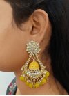 Elegant Gold Rodium Polish White and Yellow Beads Work Earrings - 1
