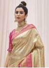 Cream and Rose Pink Woven Work  Designer Contemporary Style Saree - 1