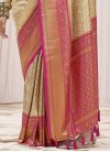 Cream and Rose Pink Woven Work  Designer Contemporary Style Saree - 2