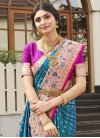 Light Blue and Rose Pink Woven Work Designer Contemporary Style Saree - 1