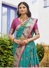 Aqua Blue and Rose Pink Paithani Silk Designer Contemporary Style Saree - 1