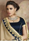 Embroidered Work Beige and Navy Blue Faux Georgette Half N Half Saree For Festival - 1