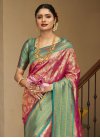 Rose Pink and Teal Designer Contemporary Style Saree - 1