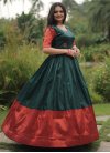 Bottle Green and Tomato Banarasi Silk Embroidered Work Readymade Floor Length Gown - 1