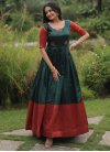 Bottle Green and Tomato Banarasi Silk Embroidered Work Readymade Floor Length Gown - 3