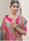 Mint Green and Rose Pink Kanjivaram Silk Designer Contemporary Style Saree - 1