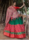 Print Work Green and Red Dola Silk Designer Classic Lehenga Choli - 1