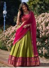 Aloe Veera Green and Rose Pink Kanjivaram Silk Trendy Designer Lehenga Choli - 2