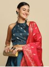 Rose Pink and Teal Jacquard Silk Designer Classic Lehenga Choli - 3
