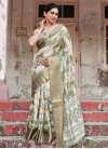 Silk Blend Off White and Olive Designer Contemporary Style Saree - 2