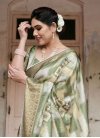 Silk Blend Off White and Olive Designer Contemporary Style Saree - 1