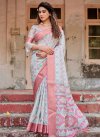 Off White and Pink Print Work Trendy Classic Saree - 2