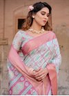 Off White and Pink Print Work Trendy Classic Saree - 1
