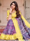Silk Blend Purple and Yellow Designer Contemporary Style Saree For Ceremonial - 1