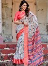 Off White and Pink Print Work Designer Contemporary Style Saree - 2