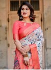 Off White and Pink Print Work Designer Contemporary Style Saree - 1