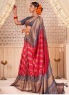 Grey and Red Woven Work Contemporary Style Saree - 1