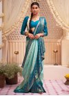 Woven Work Teal and Turquoise Contemporary Style Saree - 1