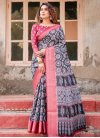 Rose Pink and Wine Silk Blend Designer Contemporary Saree - 1