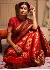Red and Wine Raw Silk Designer Traditional Saree - 1