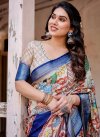 Digital Print Work Blue and Off White Trendy Classic Saree - 1