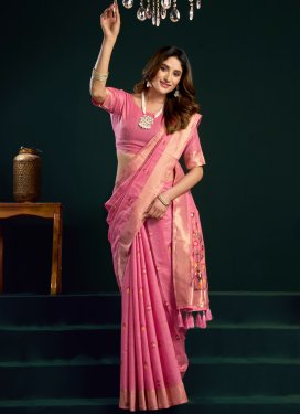 Cotton Silk Traditional Saree with Woven Work in Hot Pink