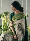 Silk Blend Green and Off White Woven Work Designer Contemporary Style Saree - 1