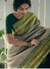 Silk Blend Green and Off White Woven Work Designer Contemporary Style Saree - 2