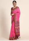 Chanderi Cotton Print Work Pink and Wine Traditional Designer Saree - 1