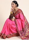 Chanderi Cotton Print Work Pink and Wine Traditional Designer Saree - 2