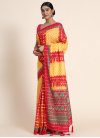 Mustard and Red Chanderi Cotton Designer Contemporary Saree - 2