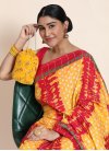 Mustard and Red Chanderi Cotton Designer Contemporary Saree - 1