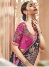 Grey and Rose Pink Embroidered Work Contemporary Style Saree - 1
